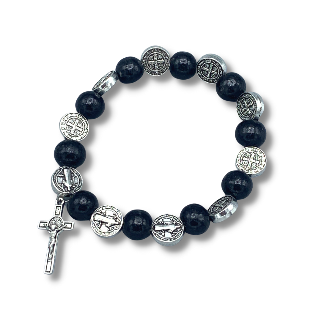 St. Benedict Decade Rosary Bracelet with Hanging Crucifix