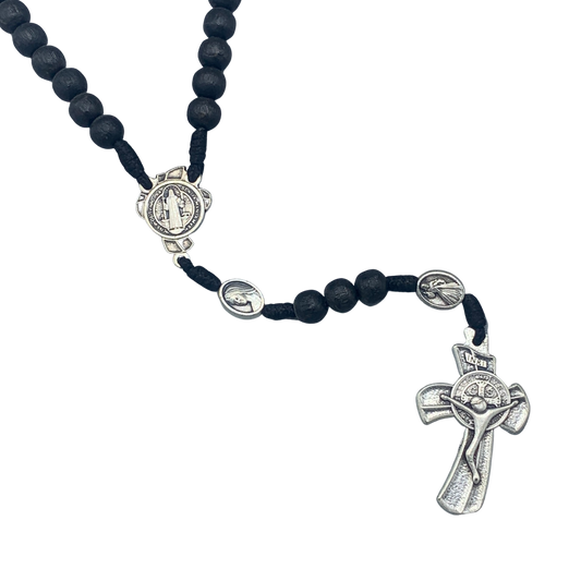 Black Wood Rosary with Oval St. Benedict Medals