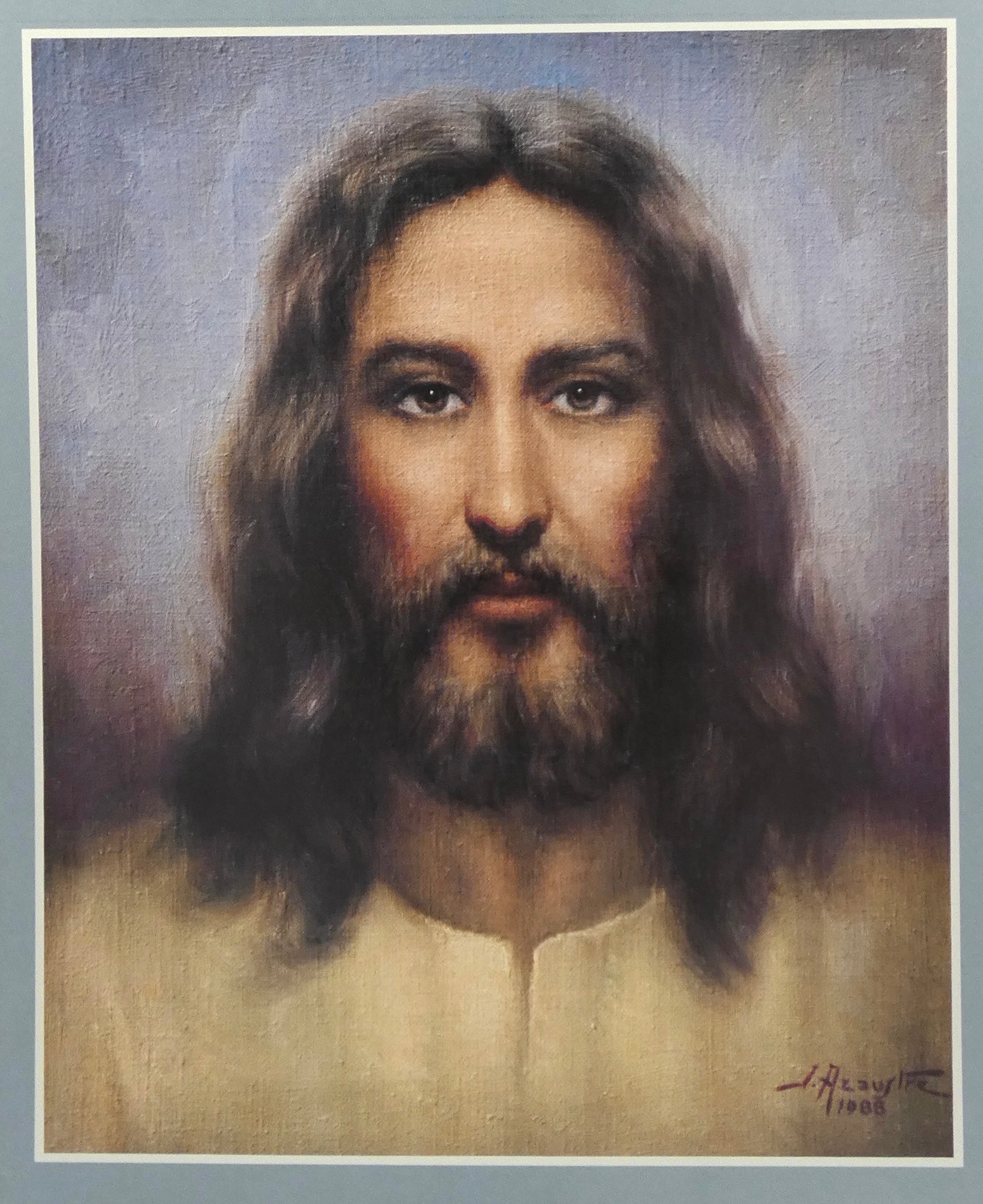 Blue Bordered Face of Jesus Print