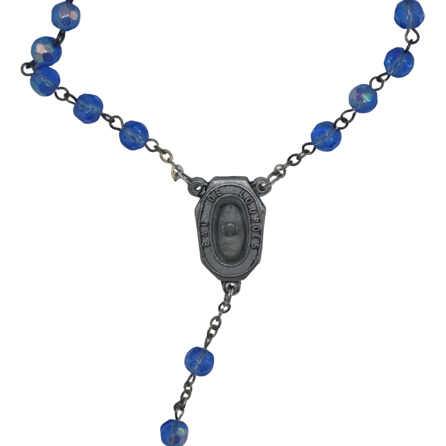 Blue Crystal Lourdes Rosary with Water