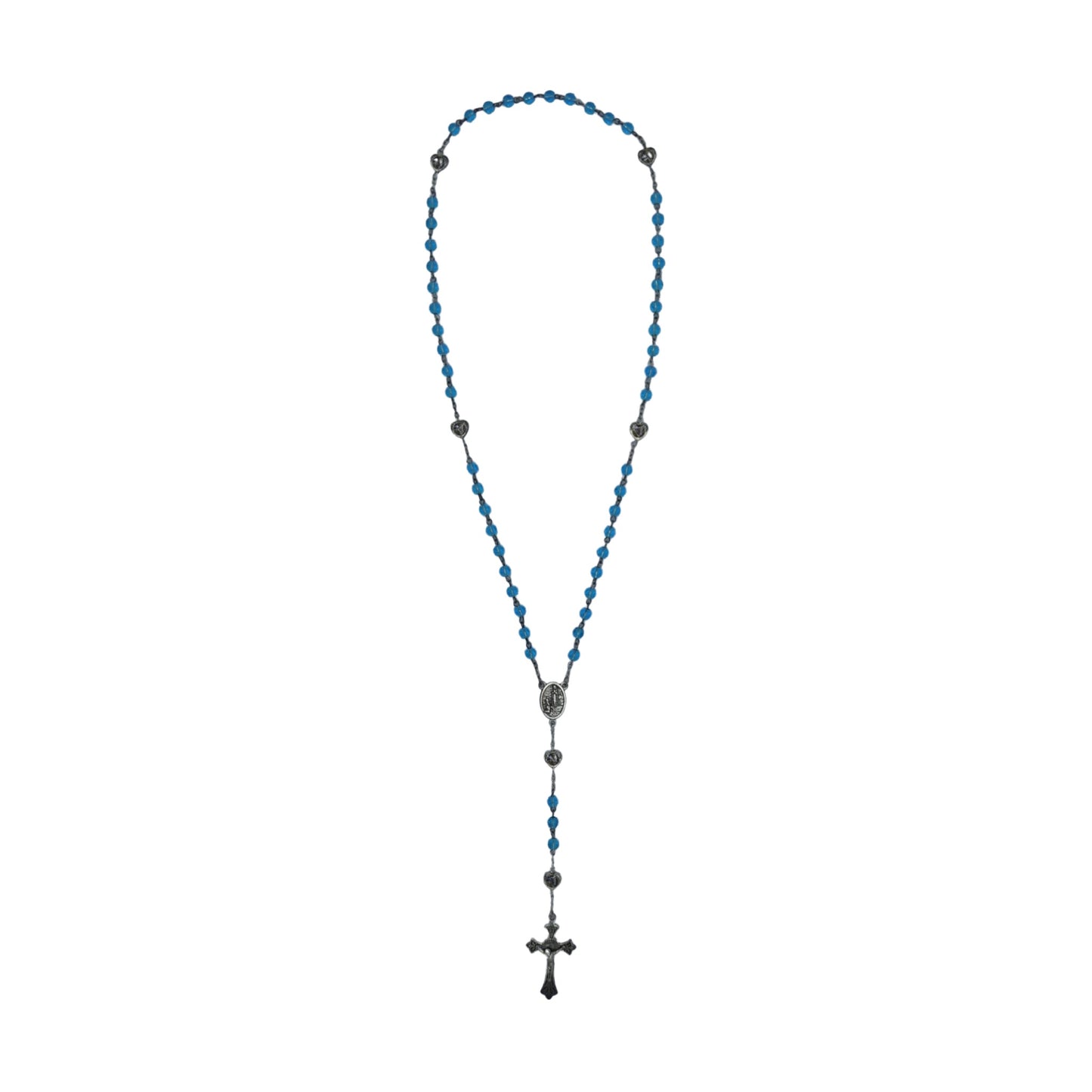 Blue Lourdes Rosary with Hearts