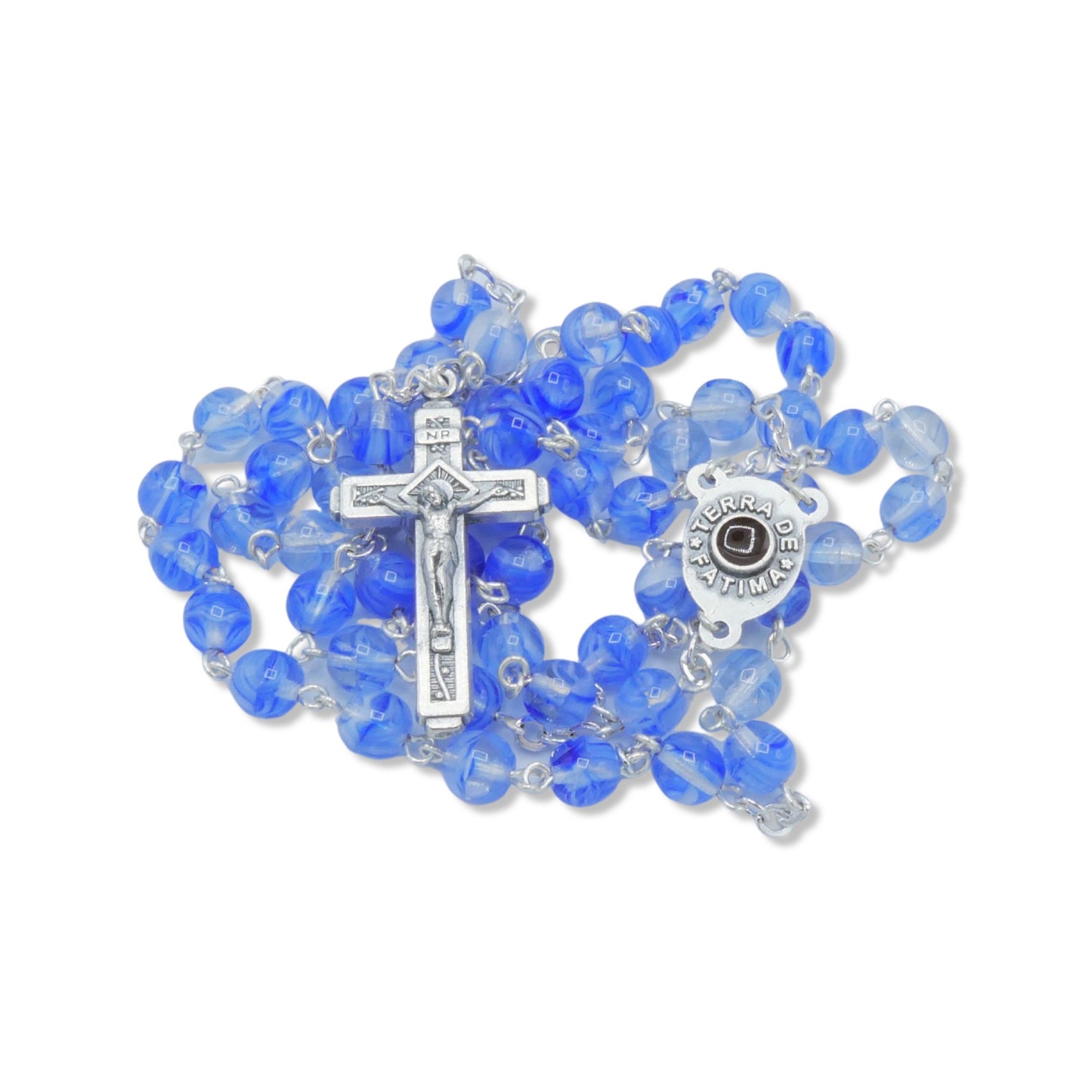 Blue Marble Fatima Rosary with Soil