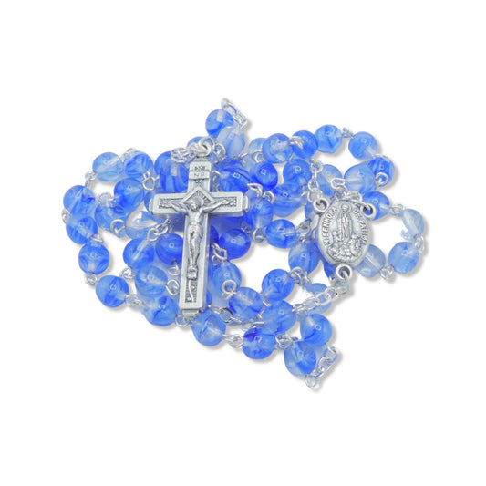 Blue Marble Fatima Rosary with Soil