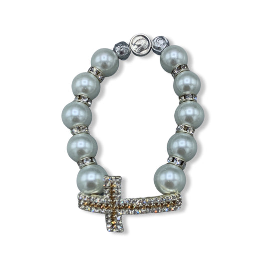 Imitation Pearl Bracelet with Rhinestone Cross of Assorted Styles