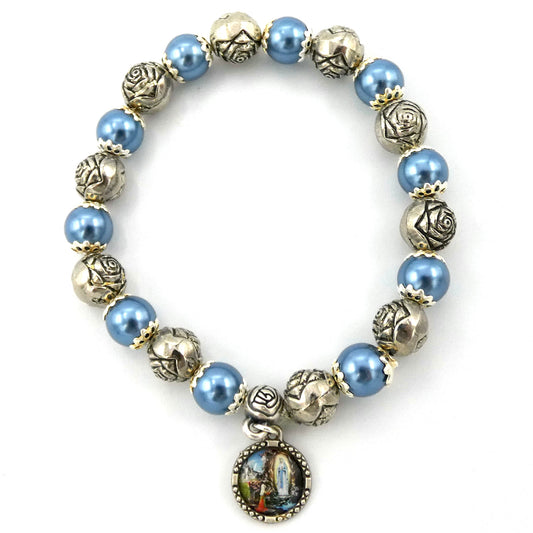 Pearl and Rose Lourdes Decade Rosary Bracelet of Assorted Colors