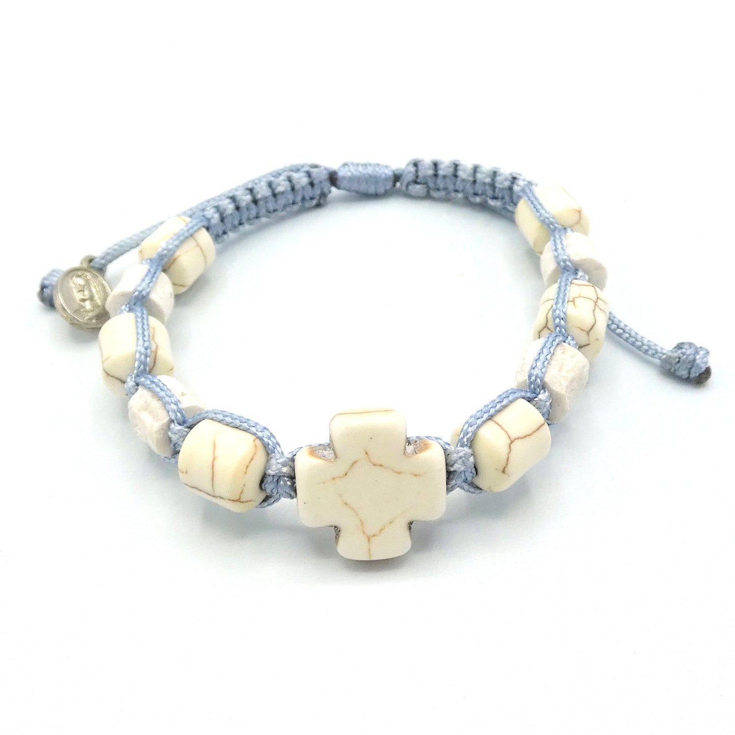 Square Stone Cross and Bead Decade Rosary Bracelet of Assorted Colors