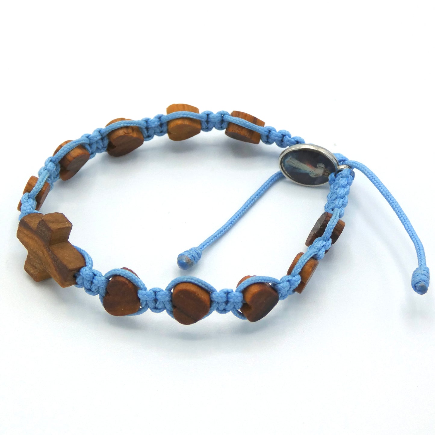 Wooden Cross and Hearts Decade Rosary Bracelet of Assorted Colors