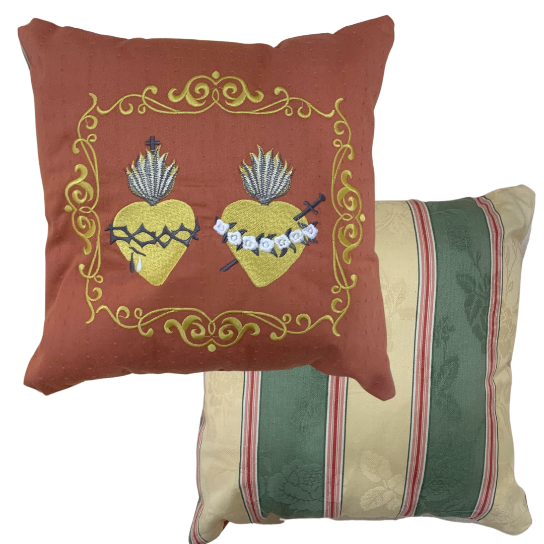 Bordered Two Hearts Embroidered Pillow by SCTJM