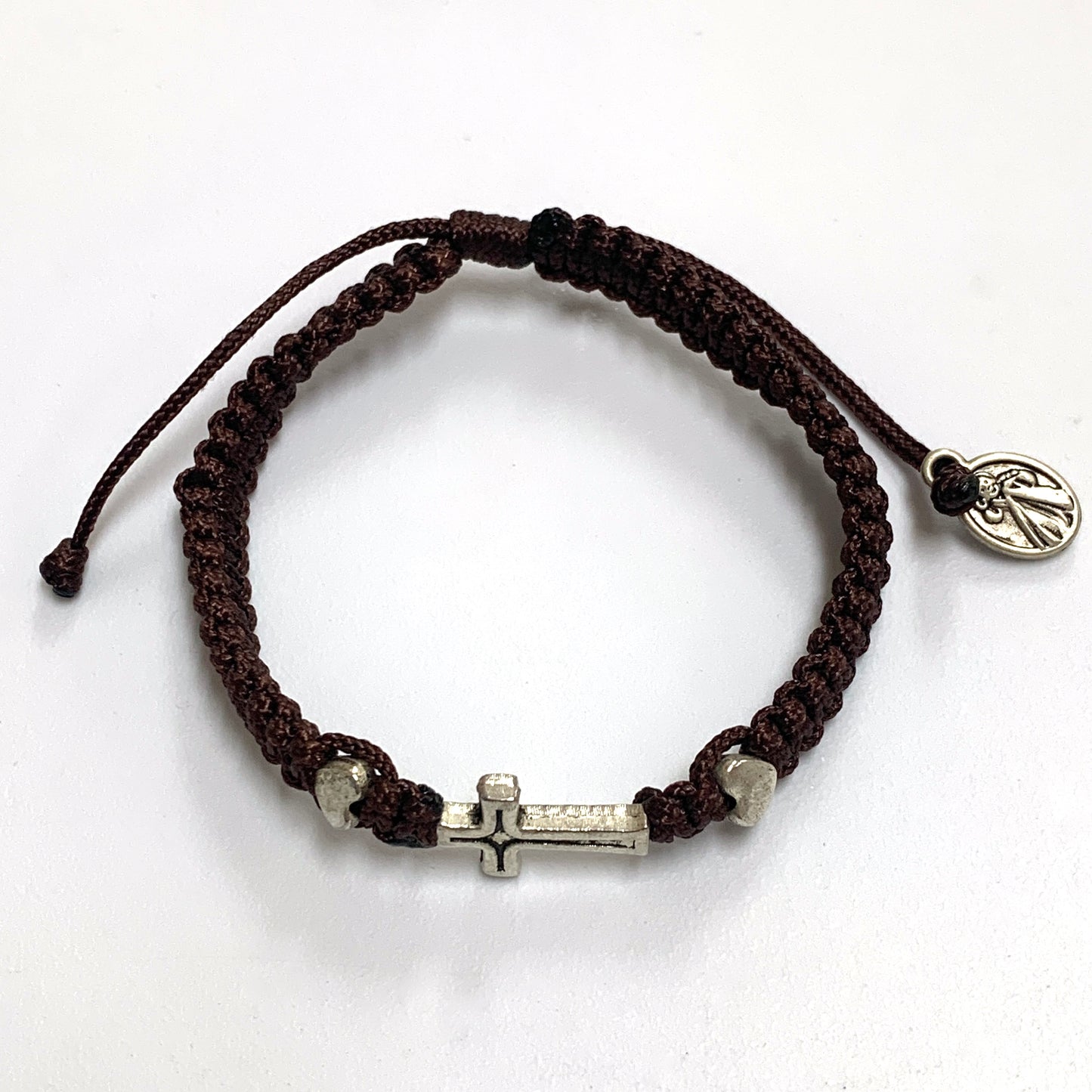 Braided Bracelet with Metal Cross and Hearts of Assorted Colors