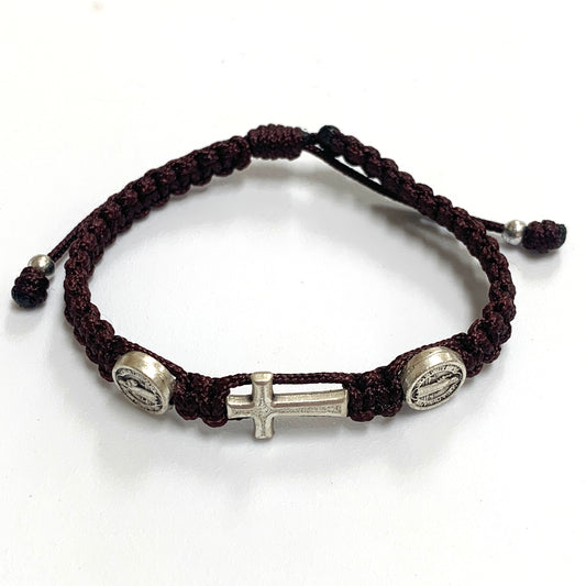 Braided Bracelet with St. Benedict Medal and Metal Cross of Assorted Colors