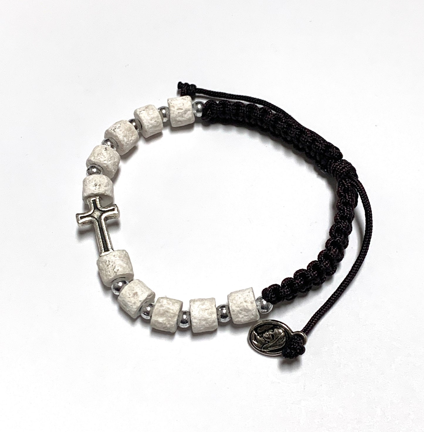 Cord Decade Rosary Bracelet with Metal Cross
