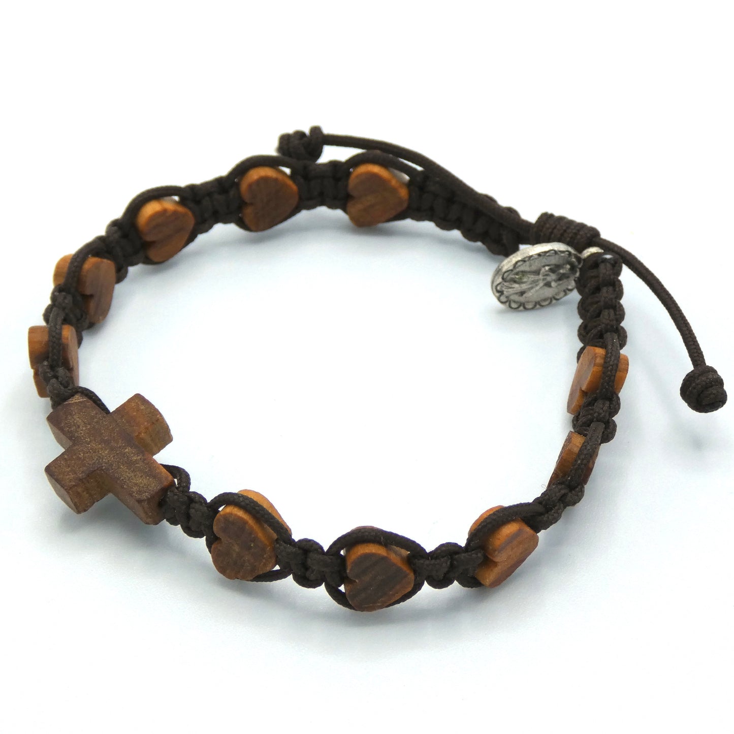 Wooden Cross and Hearts Decade Rosary Bracelet of Assorted Colors