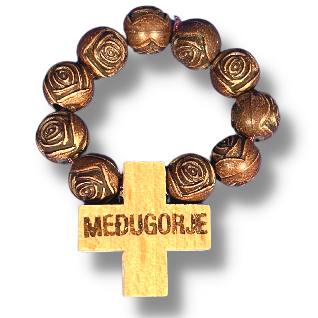 Wooden Flower Decade Rosary Ring of Assorted Colors