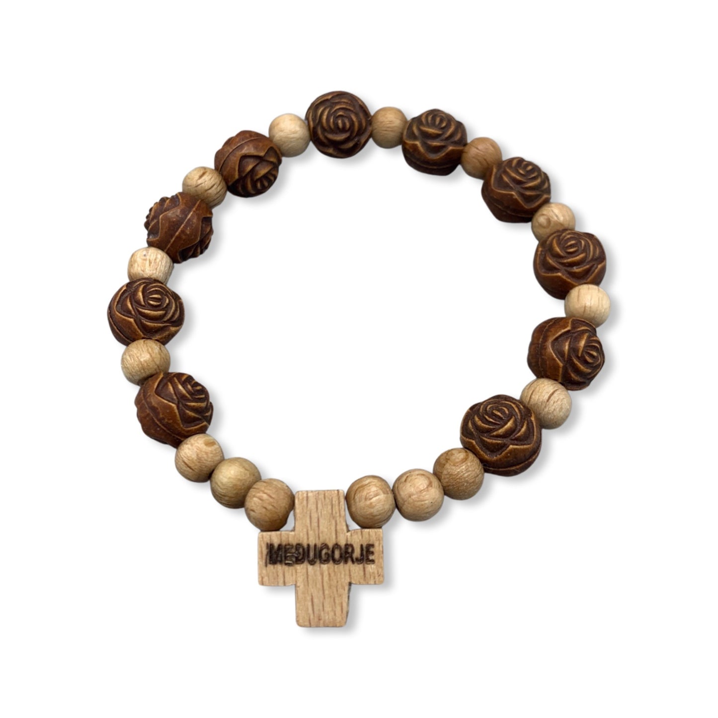 Wooden Flower Decade Rosary Bracelet of Assorted Colors