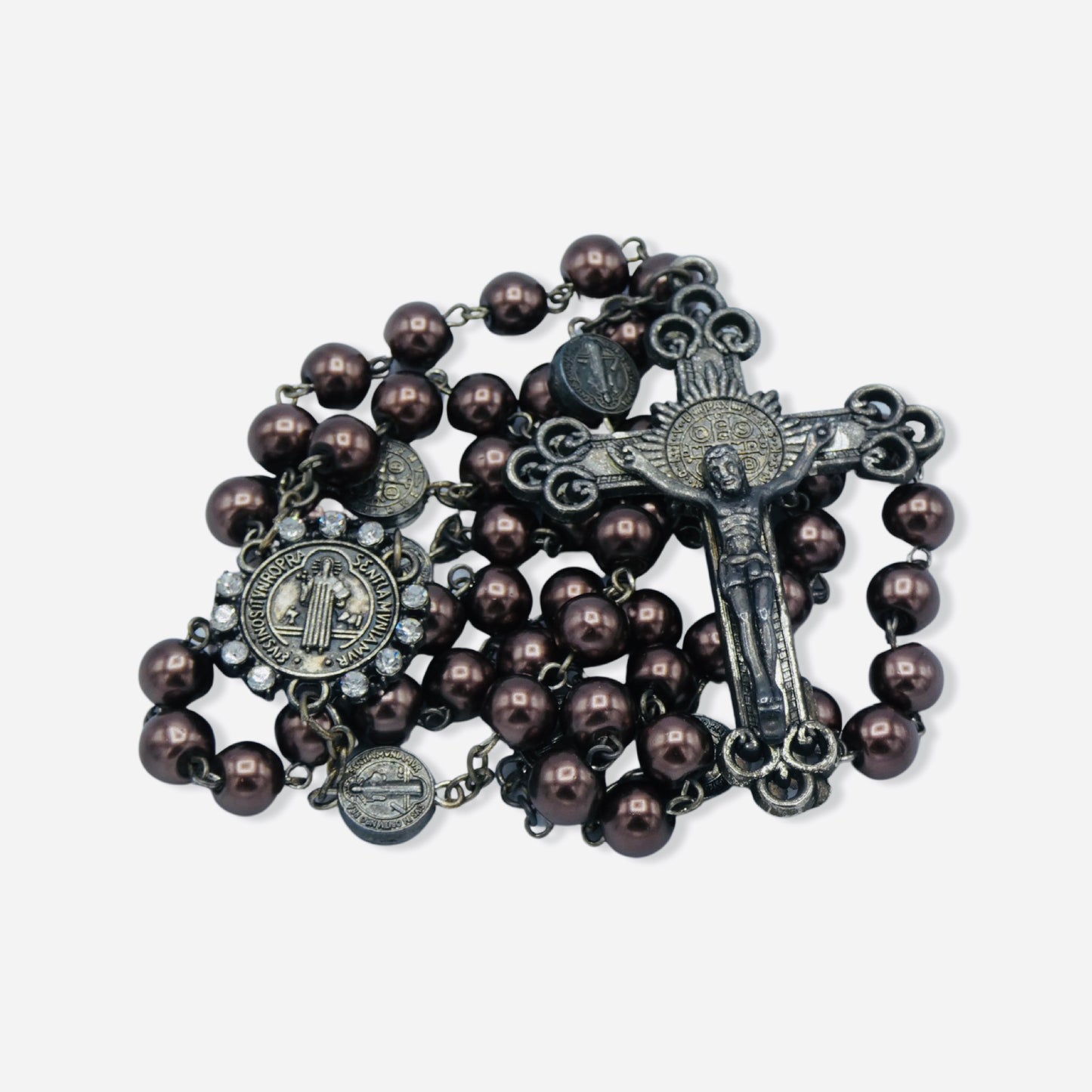 Burgundy Pearl Beads St. Benedict Rosary