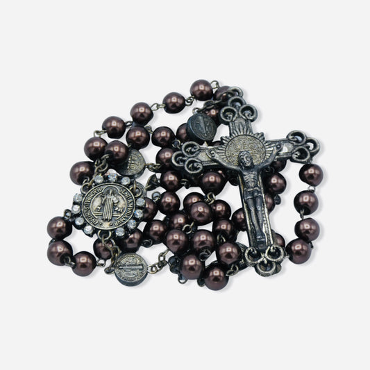 Burgundy Pearl Beads St. Benedict Rosary