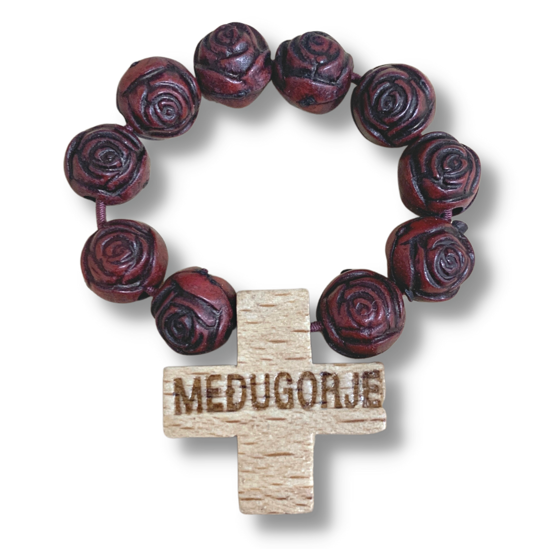 Wooden Flower Decade Rosary Ring of Assorted Colors