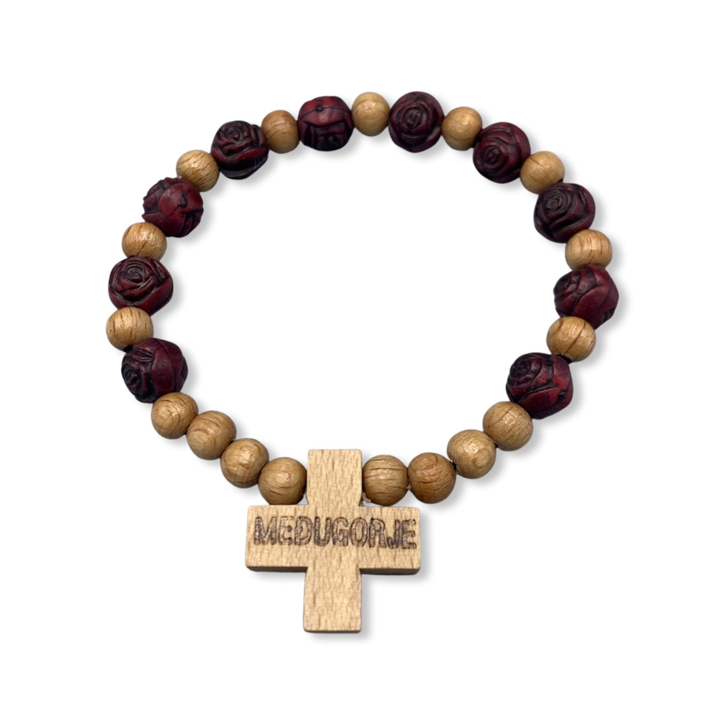 Wooden Flower Decade Rosary Bracelet of Assorted Colors