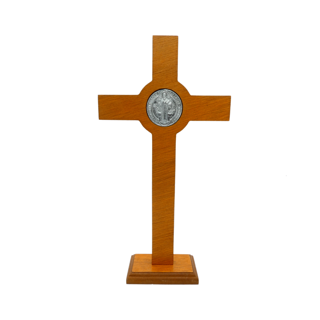 Cherry Wood Colored St. Benedict Standing Crucifix