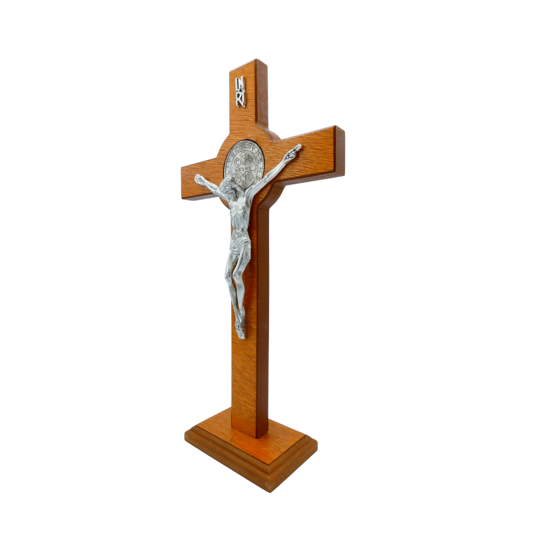 Cherry Wood Colored St. Benedict Standing Crucifix