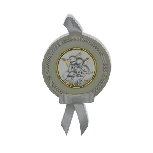 Circular Guardian Angels Baby Crib Silver Medallion