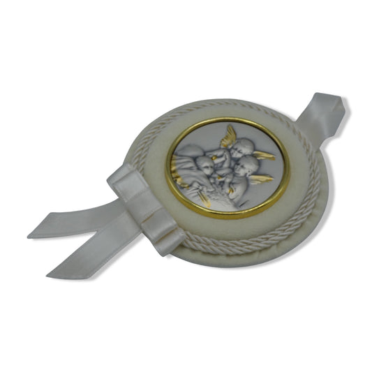 Circular Guardian Angels Baby Crib Silver Medallion