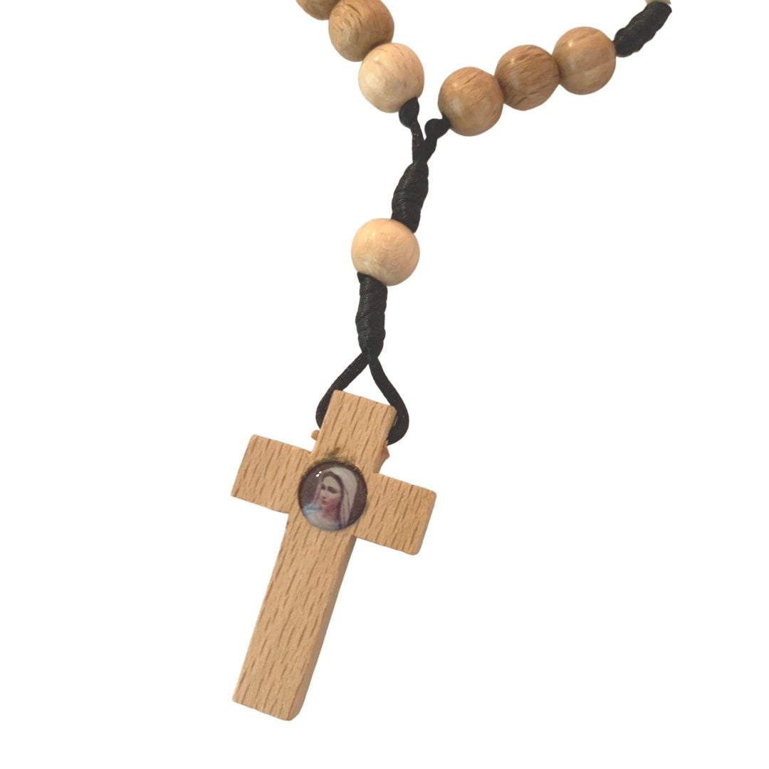 Classic Light Wood Queen of Peace Chaplet with Sticker