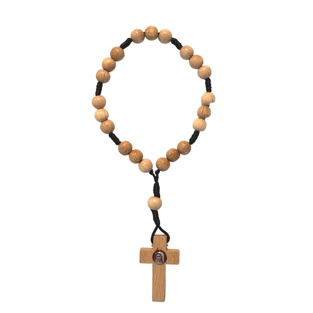 Classic Light Wood Queen of Peace Chaplet with Sticker