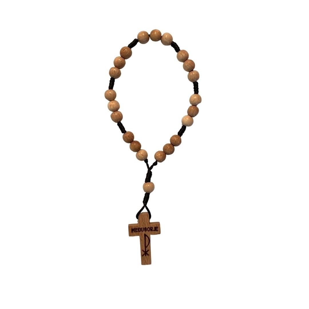 Classic Light Wood Queen of Peace Chaplet with Sticker