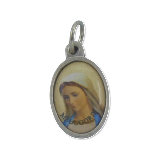 Colored Queen of Peace Medal with Holy Soil