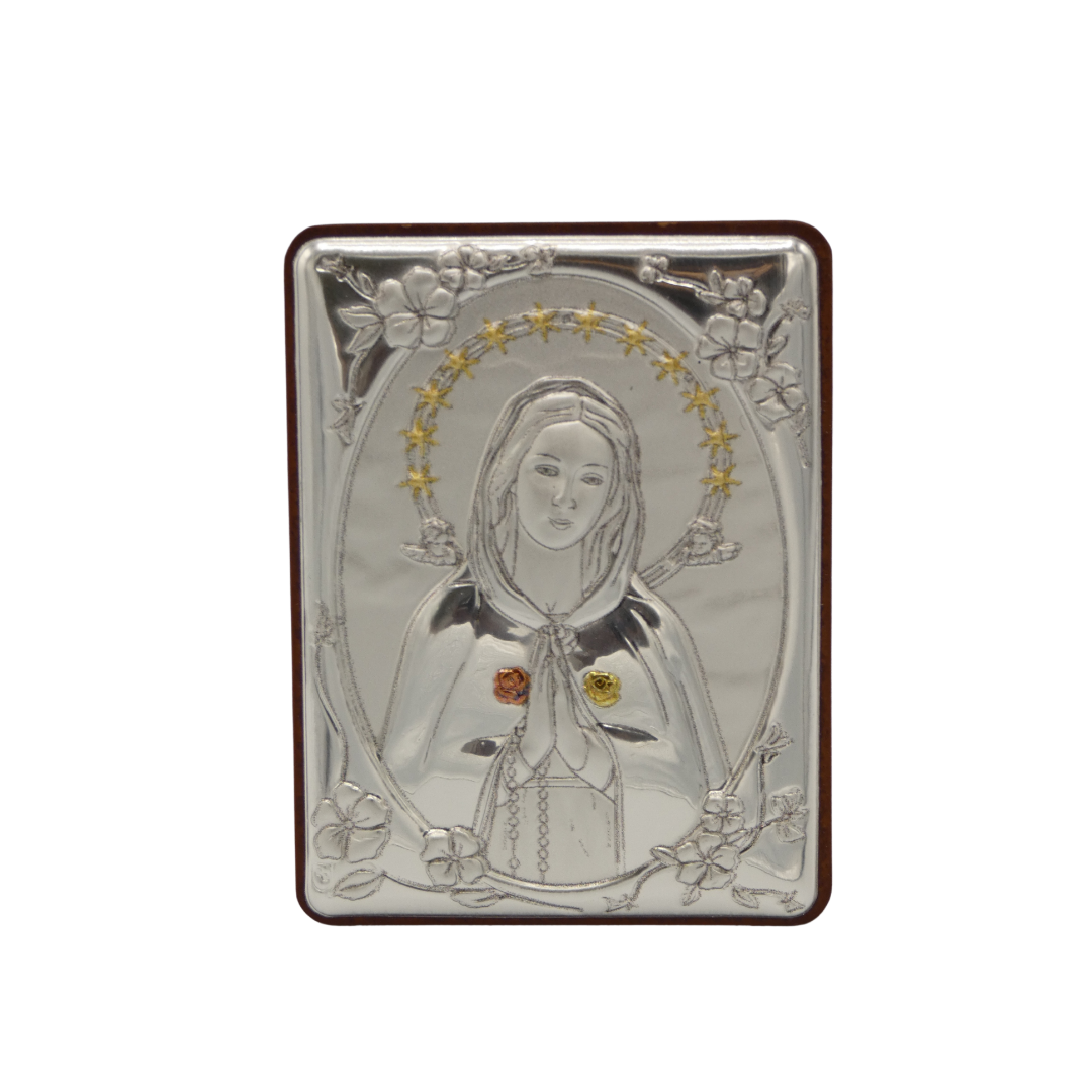 Colored Square Silver Image of Our Lady Mystical Rose