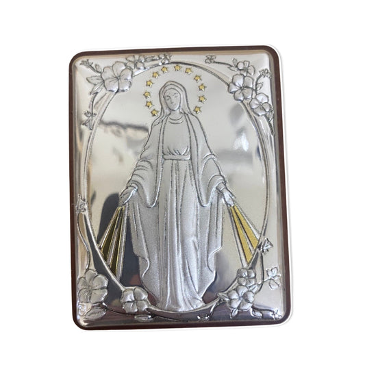 Colored Square Silver Image of Our Lady of the Miraculous Medal