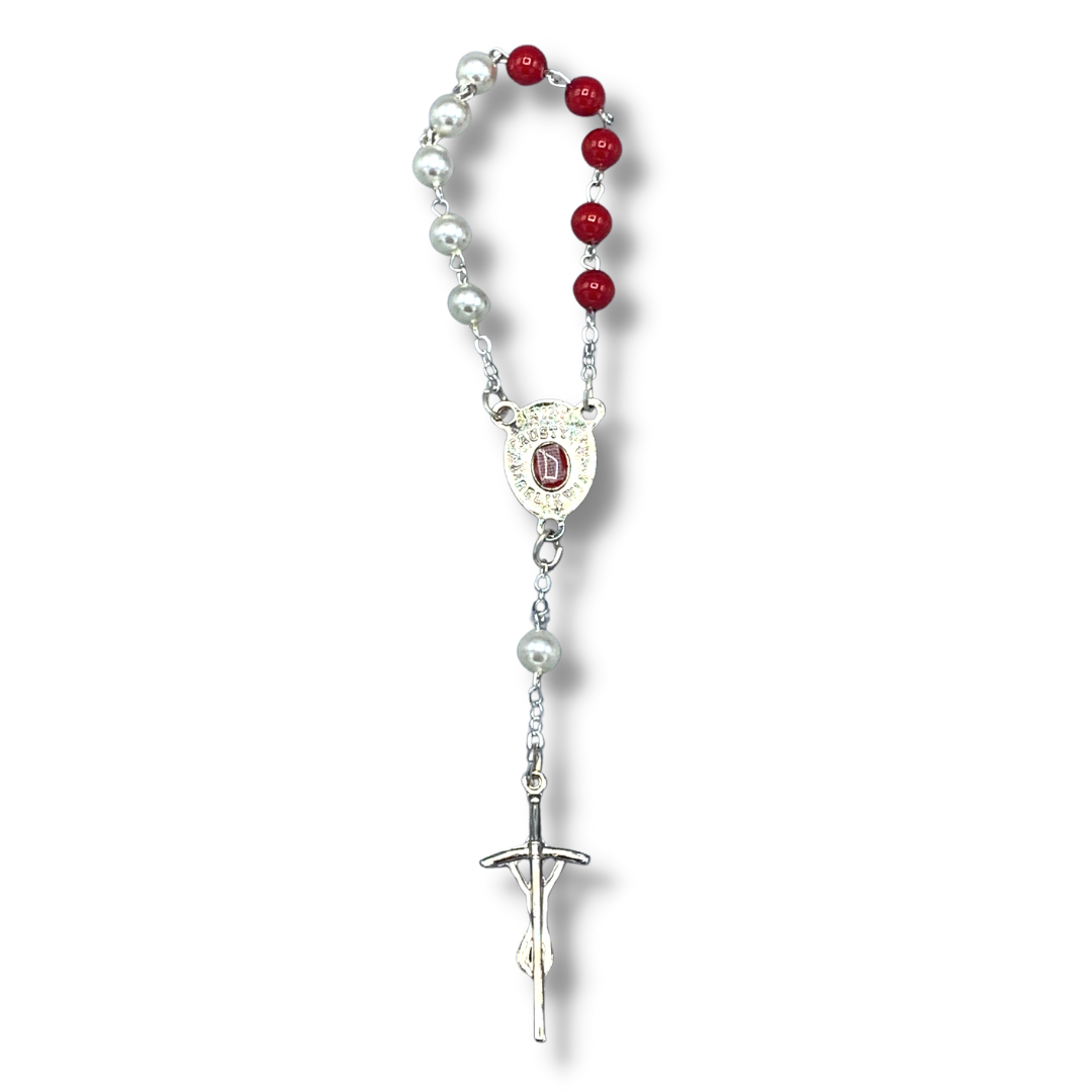 Round Pearl Blood and Water Divine Mercy Decade Rosary with Relic