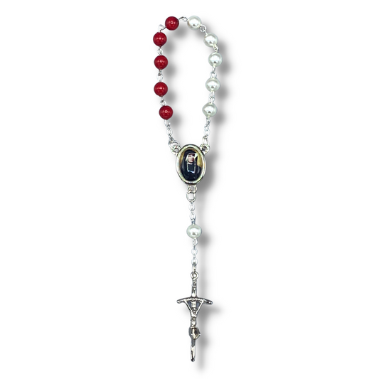Round Pearl Blood and Water Divine Mercy Decade Rosary with Relic