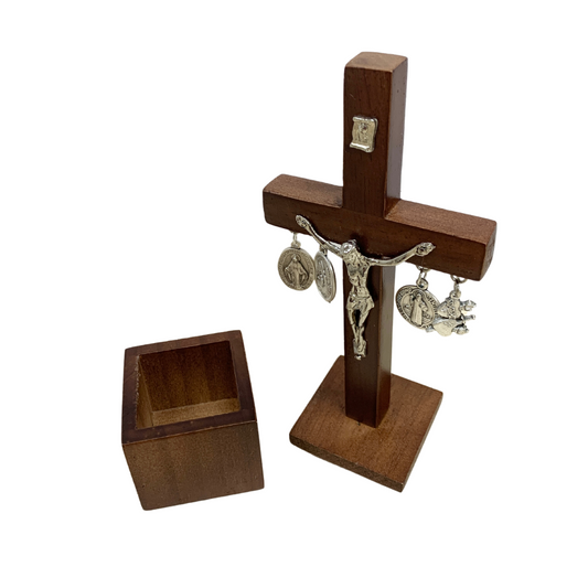 Intentions Crucifix with Medals: St. Benedict, Miraculous Medal, Two Hearts, and Guardian Angel