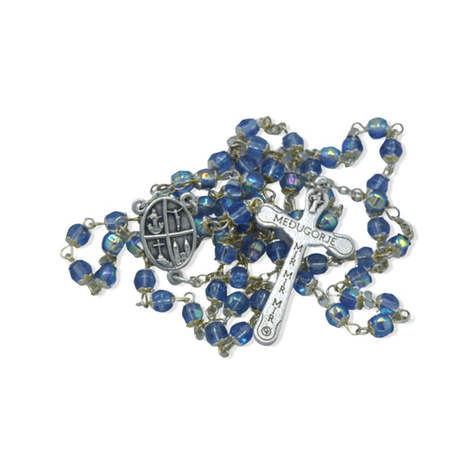 Crystal Blue Beads Queen of Peace Rosary