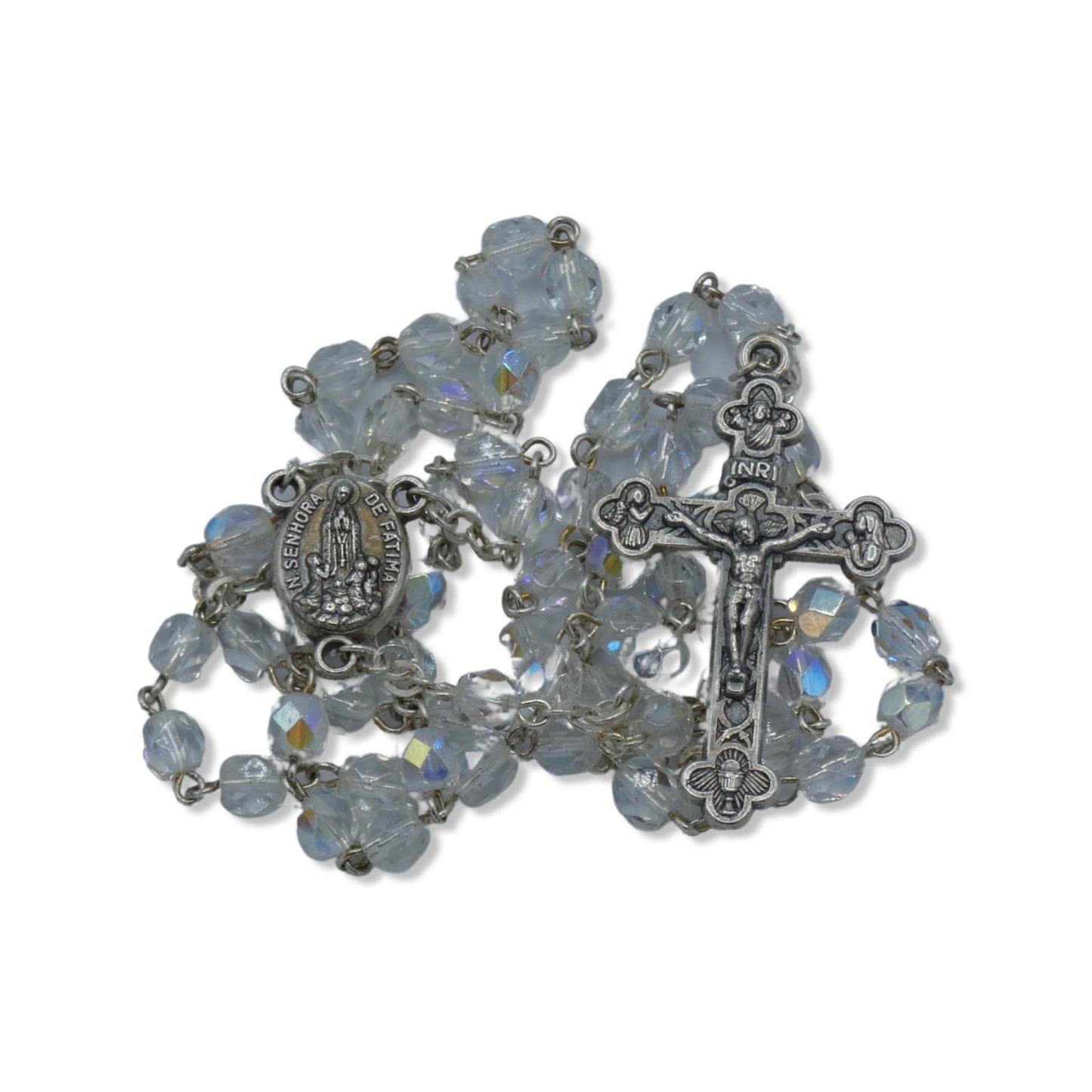 Crystal Fatima Rosary with Soil