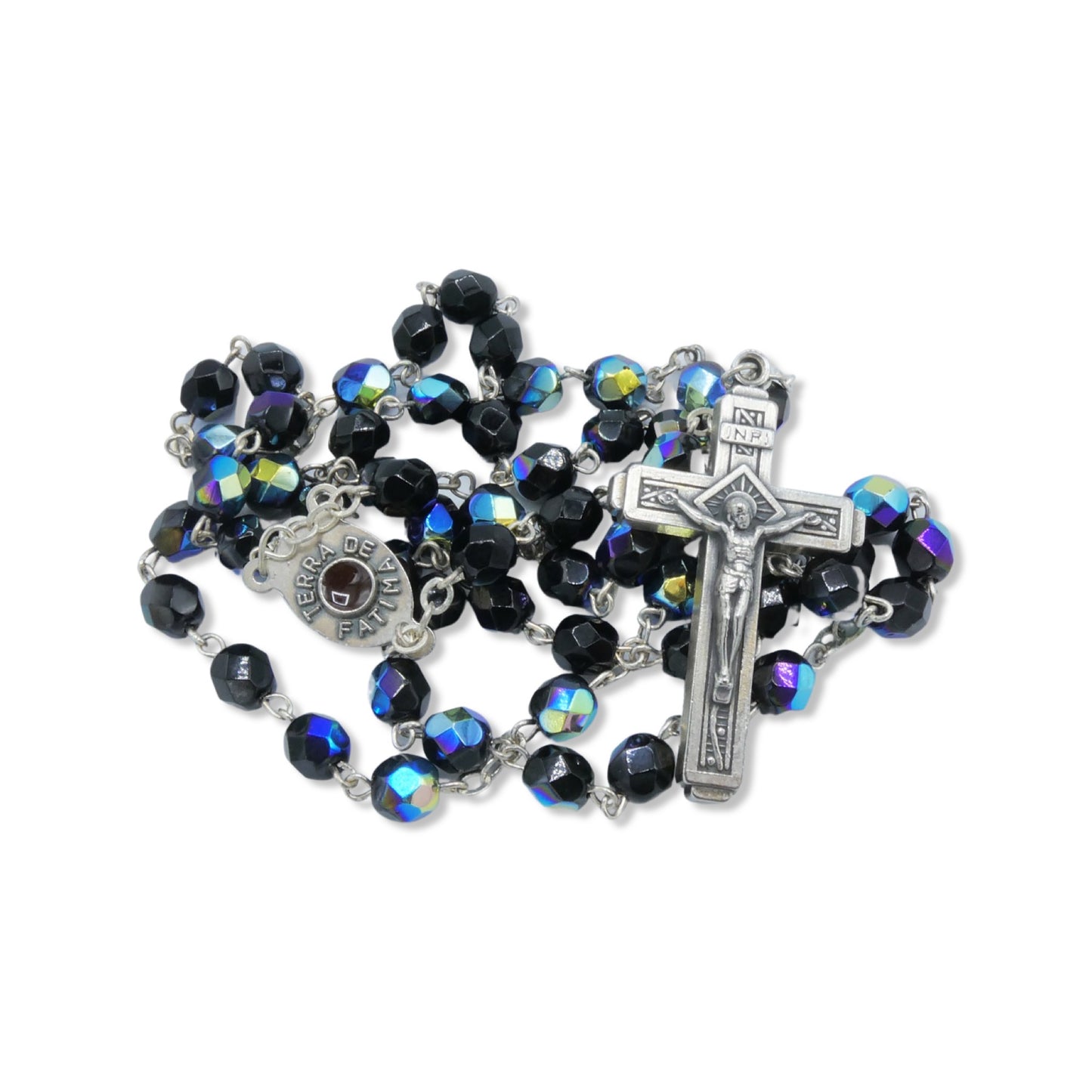 Black Fatima Rosary with Soil