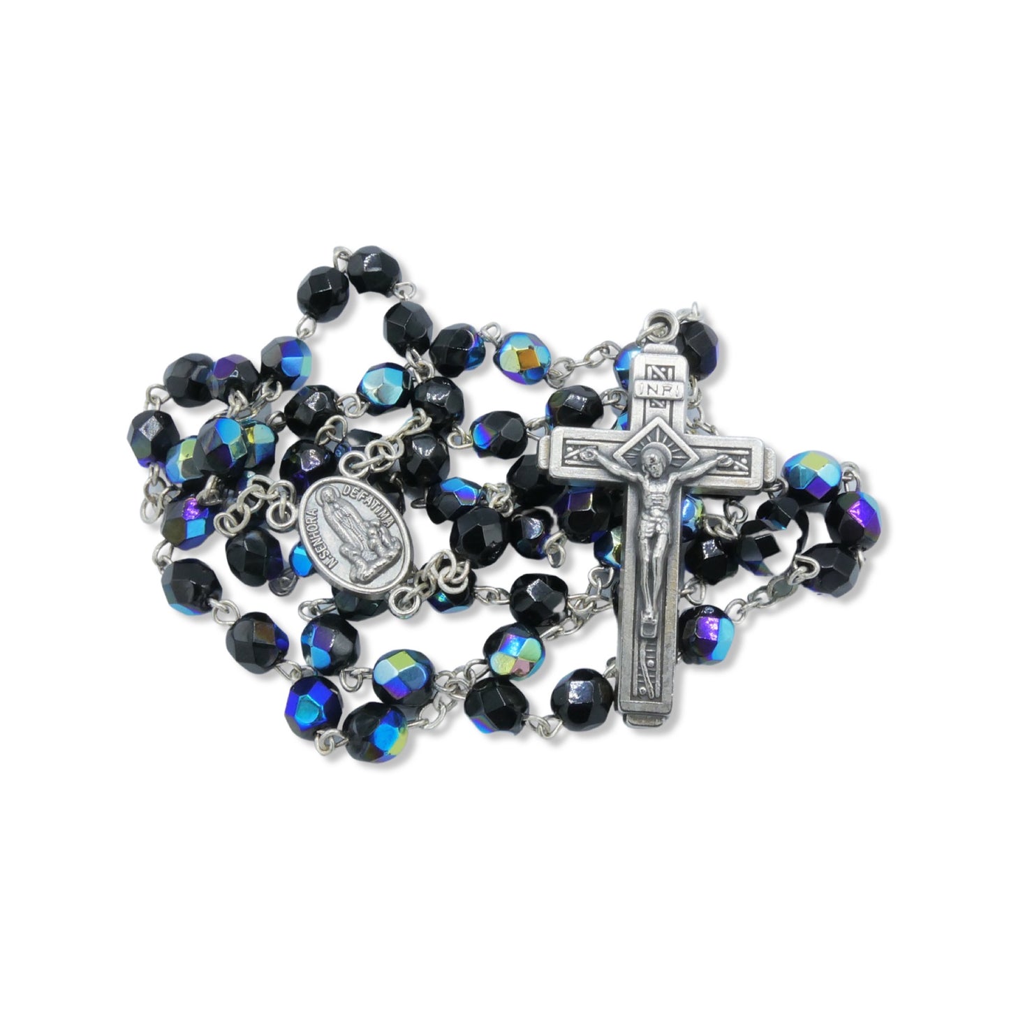 Black Fatima Rosary with Soil