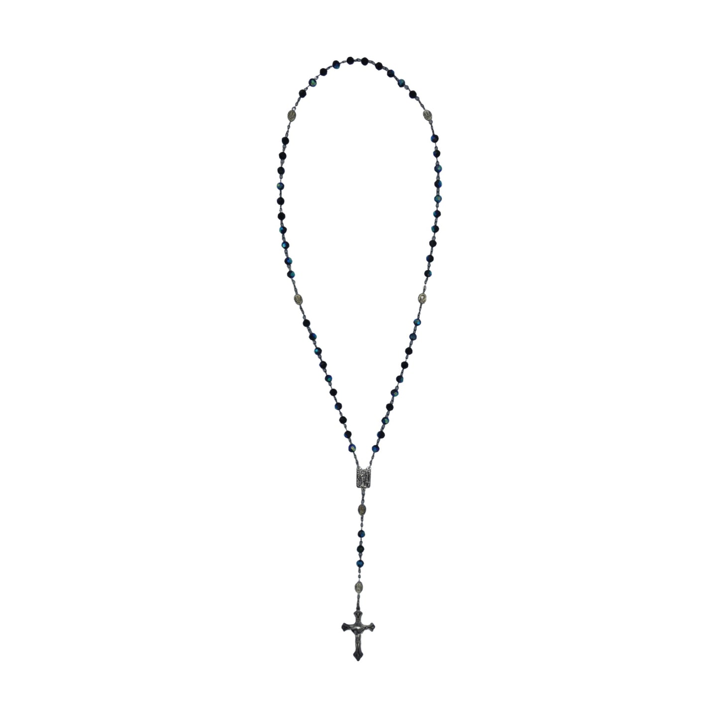 Crystal Lourdes Rosary with Fleur de Lis Crucifix