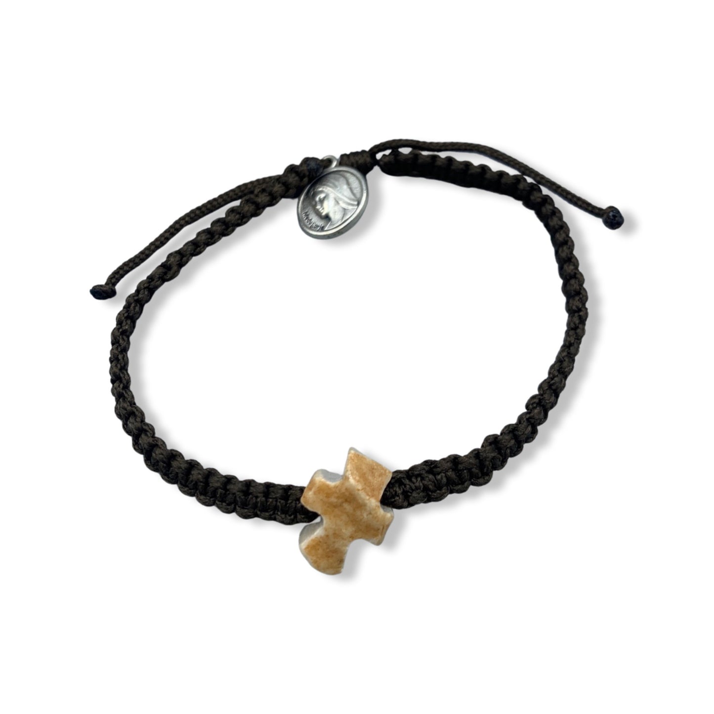 Braided Bracelet of Assorted Colors with Rustic Stone Cross