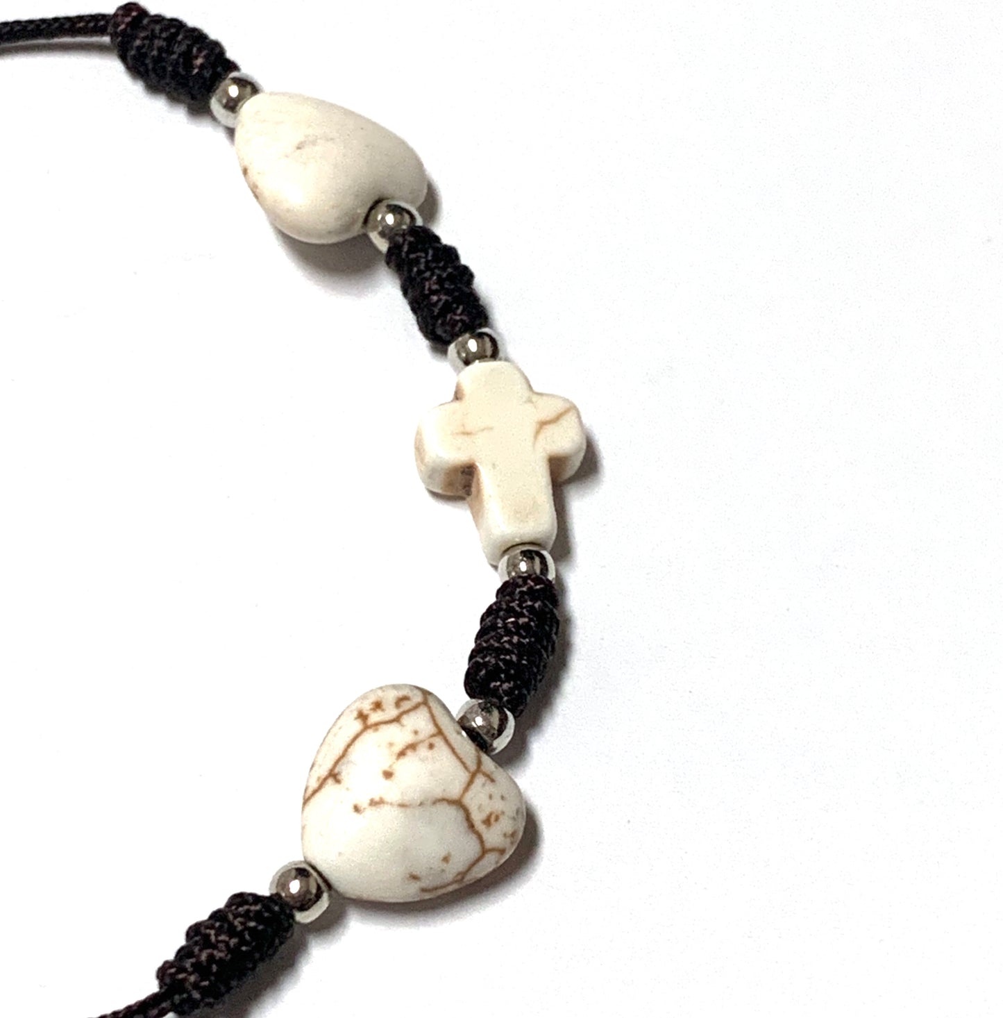 Queen of Peace Stone Heart and Cross Bracelet of Assorted Colors