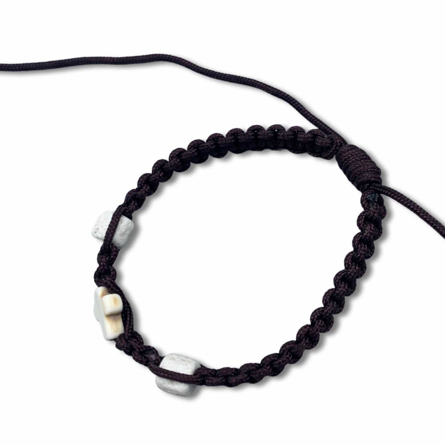 Stone and Cross Braided Cord Bracelet of Assorted Colors