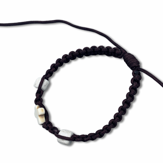 Stone and Cross Braided Cord Bracelet of Assorted Colors