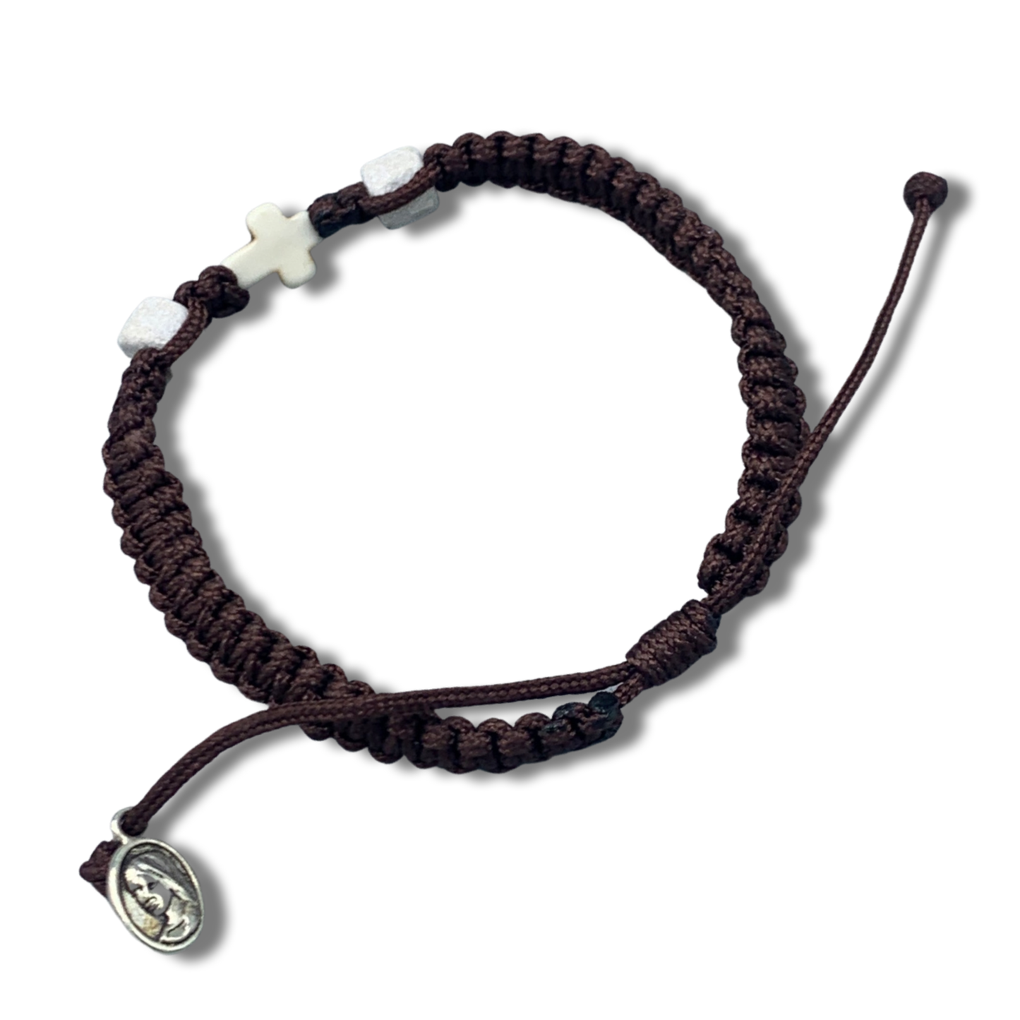 Stone and Cross Braided Cord Bracelet of Assorted Colors