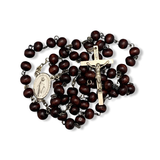 Walnut Colored Miraculous Medal Rosary
