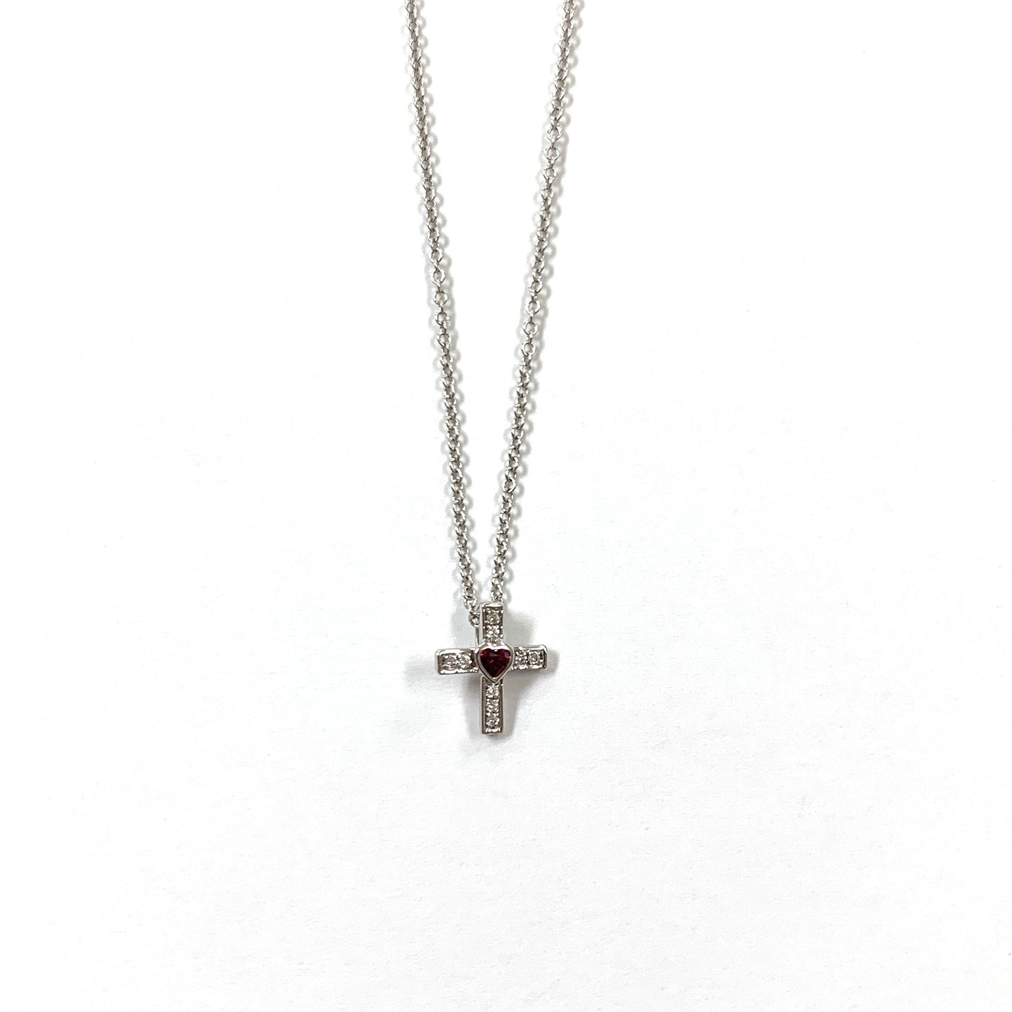 Diamond and Silver Cross Necklace with Heart