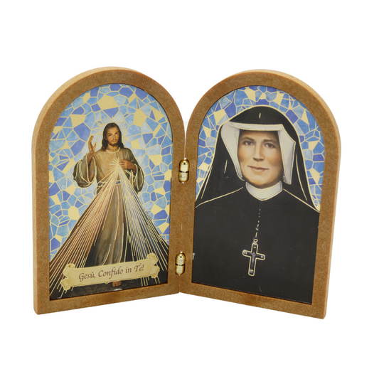 Divine Mercy and St. Faustina Folding Plaque