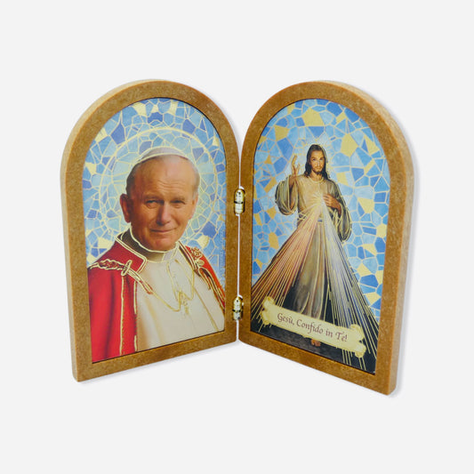 Divine Mercy and St. John Paul II Wooden Folding Plaque