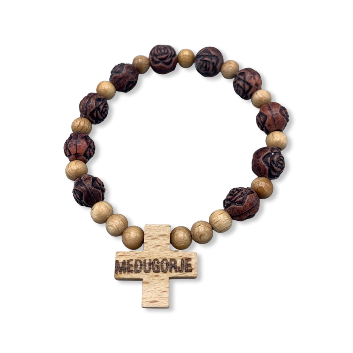Wooden Flower Decade Rosary Bracelet of Assorted Colors